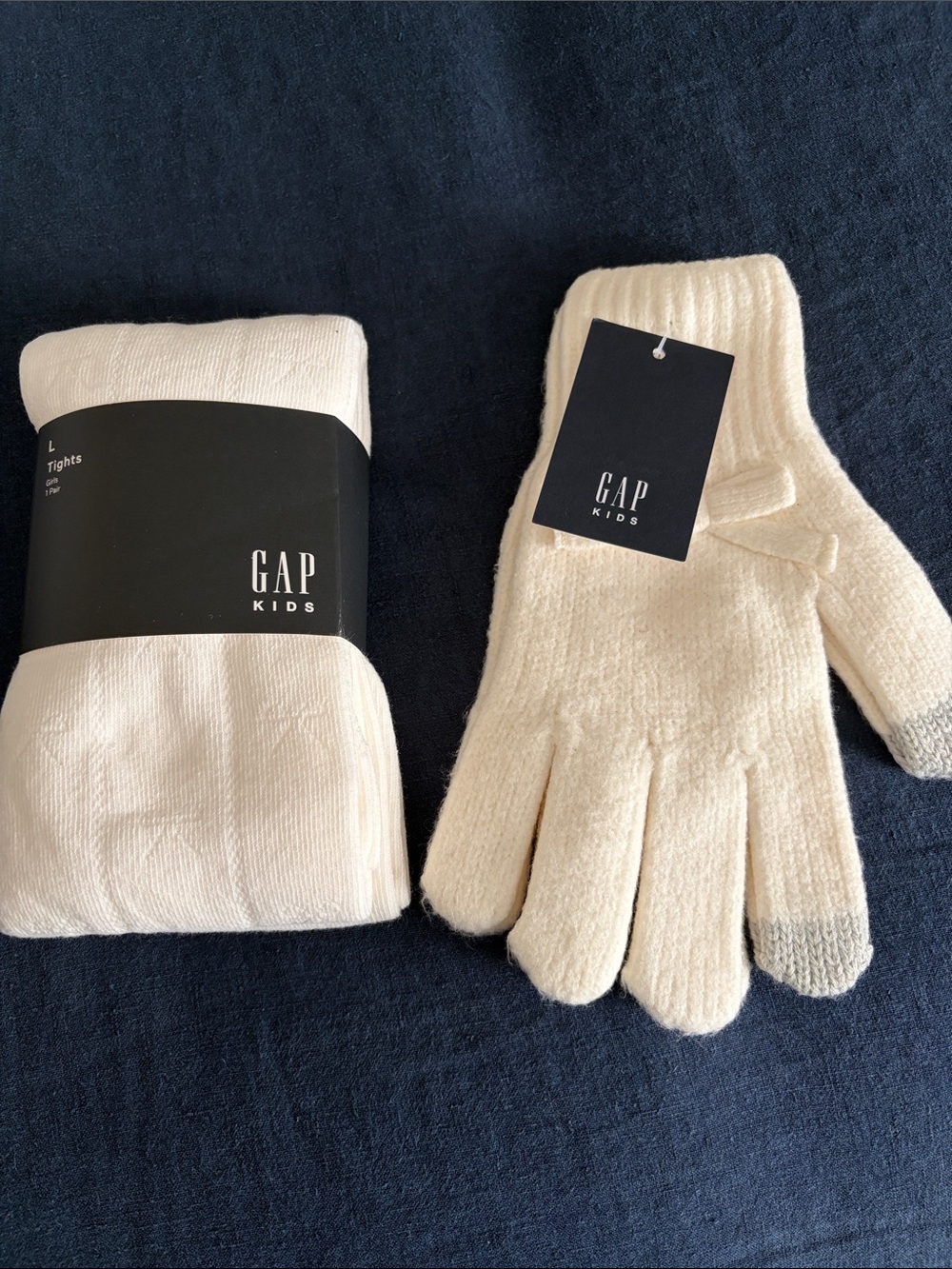 GAP CashSoft Cream Kids Knit Tech Gloves and Bow Print Tights